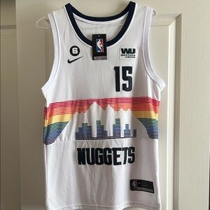 Nikola Jokic, #15, Nike White Denver Nuggets Jersey with Rainbow Design